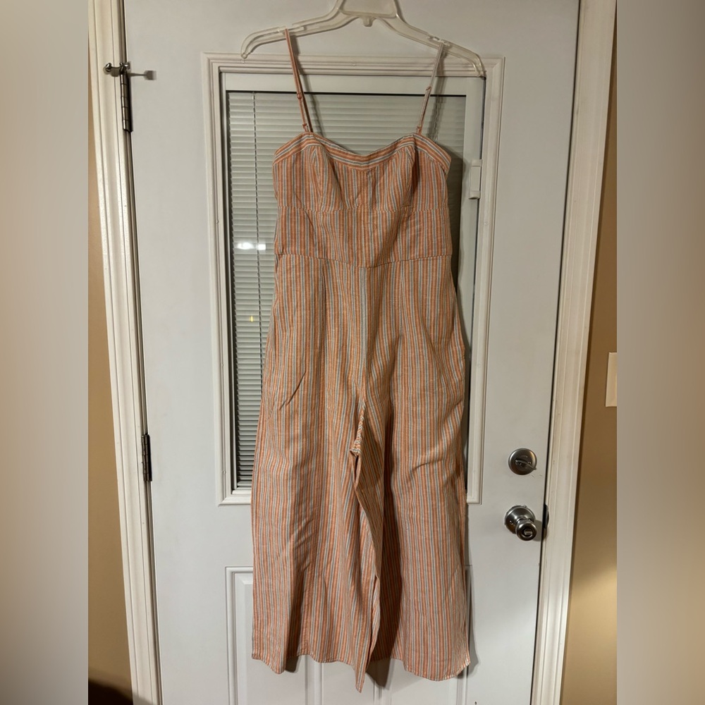 American Eagle Outfitters Orange and White Striped Jumpsuit
